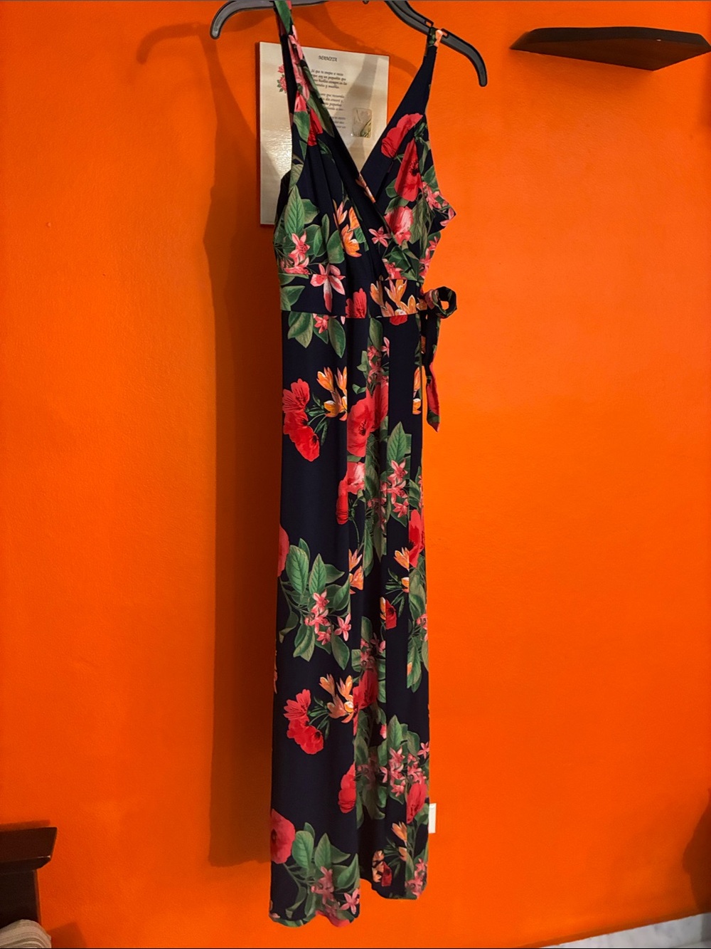Market & Spruce Navy Floral Wrap Maxi Dress with Red & Green Print
